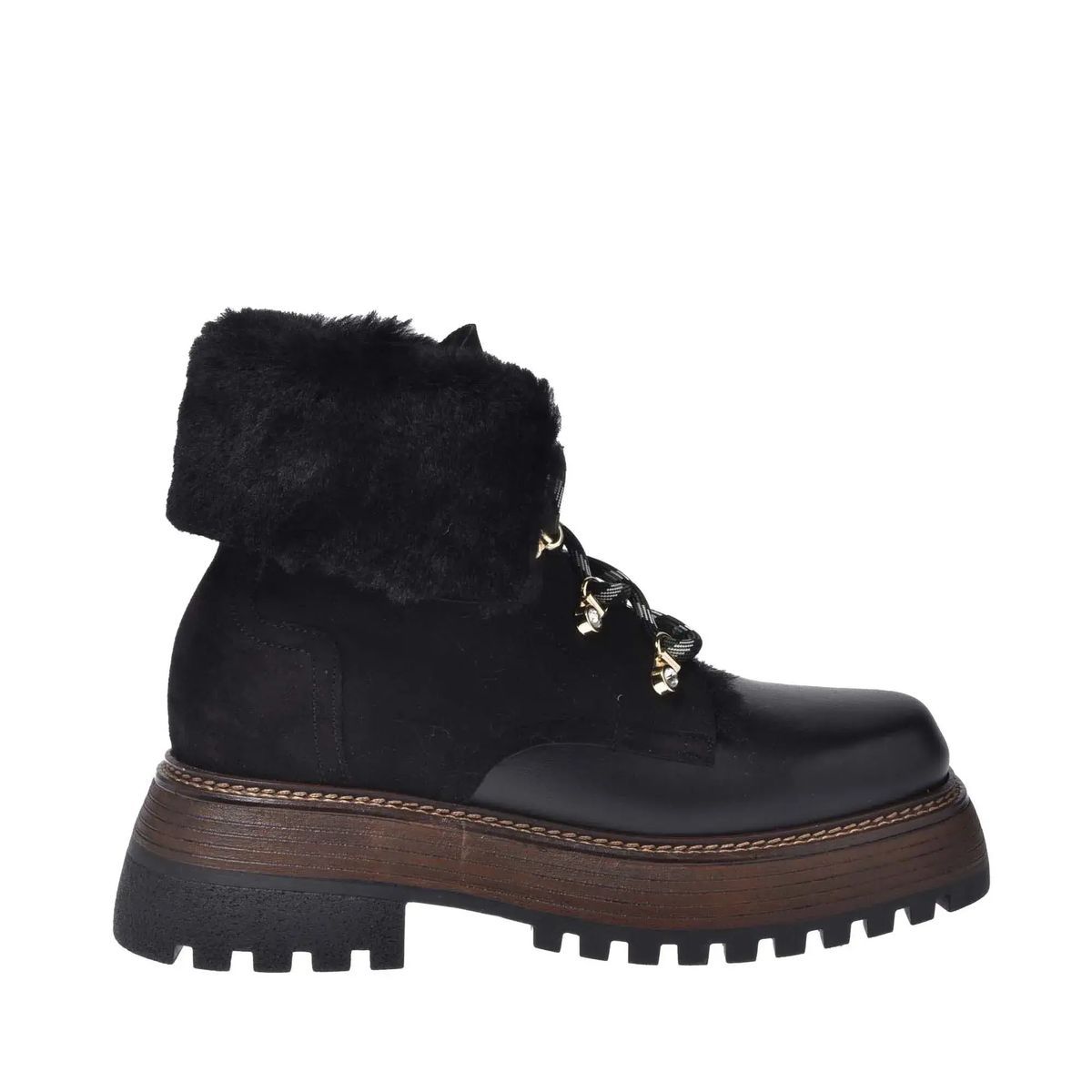 Leder-Stiefelette mit Fellfutter