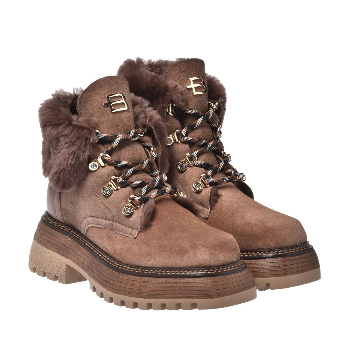 Taupe Wildleder Shearlingbesatz Stiefeletten