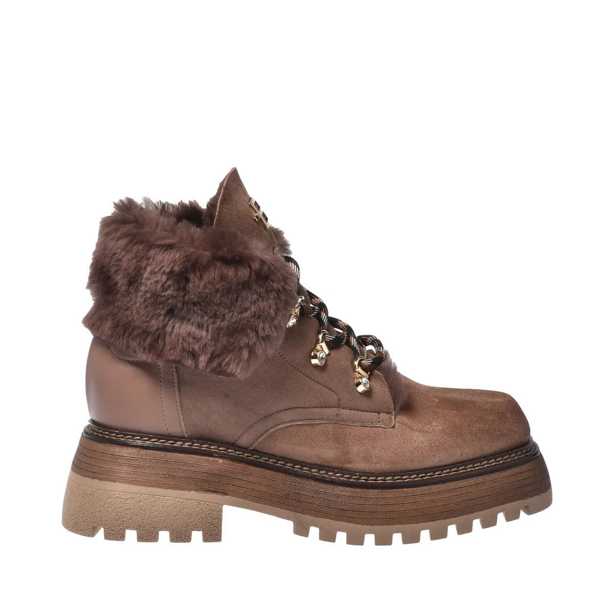 Taupe Wildleder Shearlingbesatz Stiefeletten