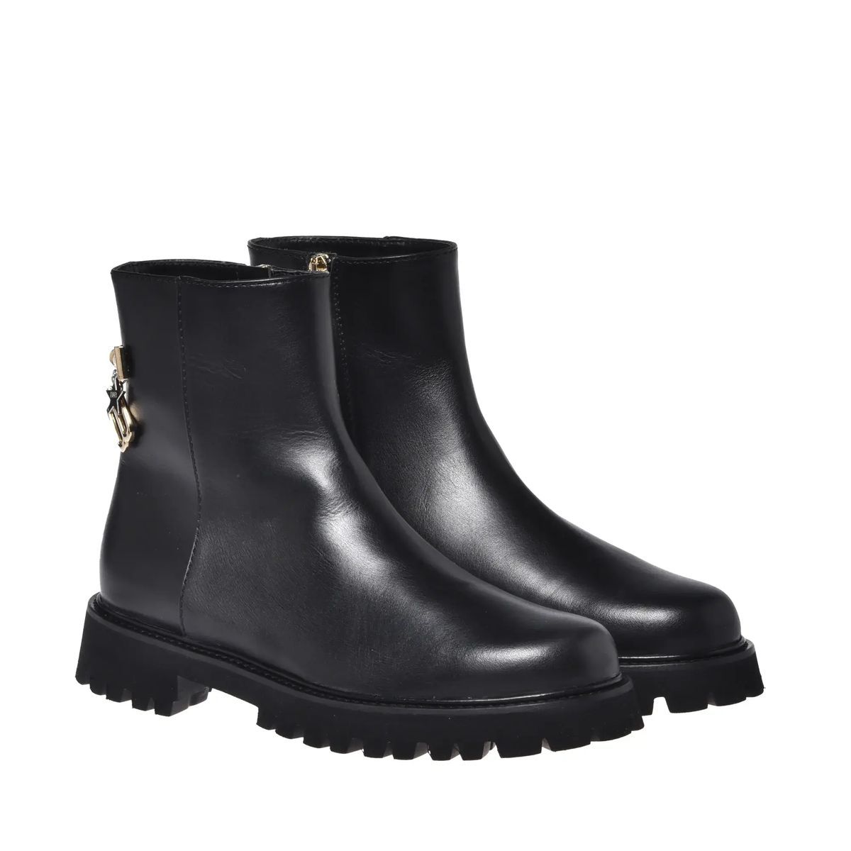 Schwarze Leder-Stiefeletten mit Anhänger