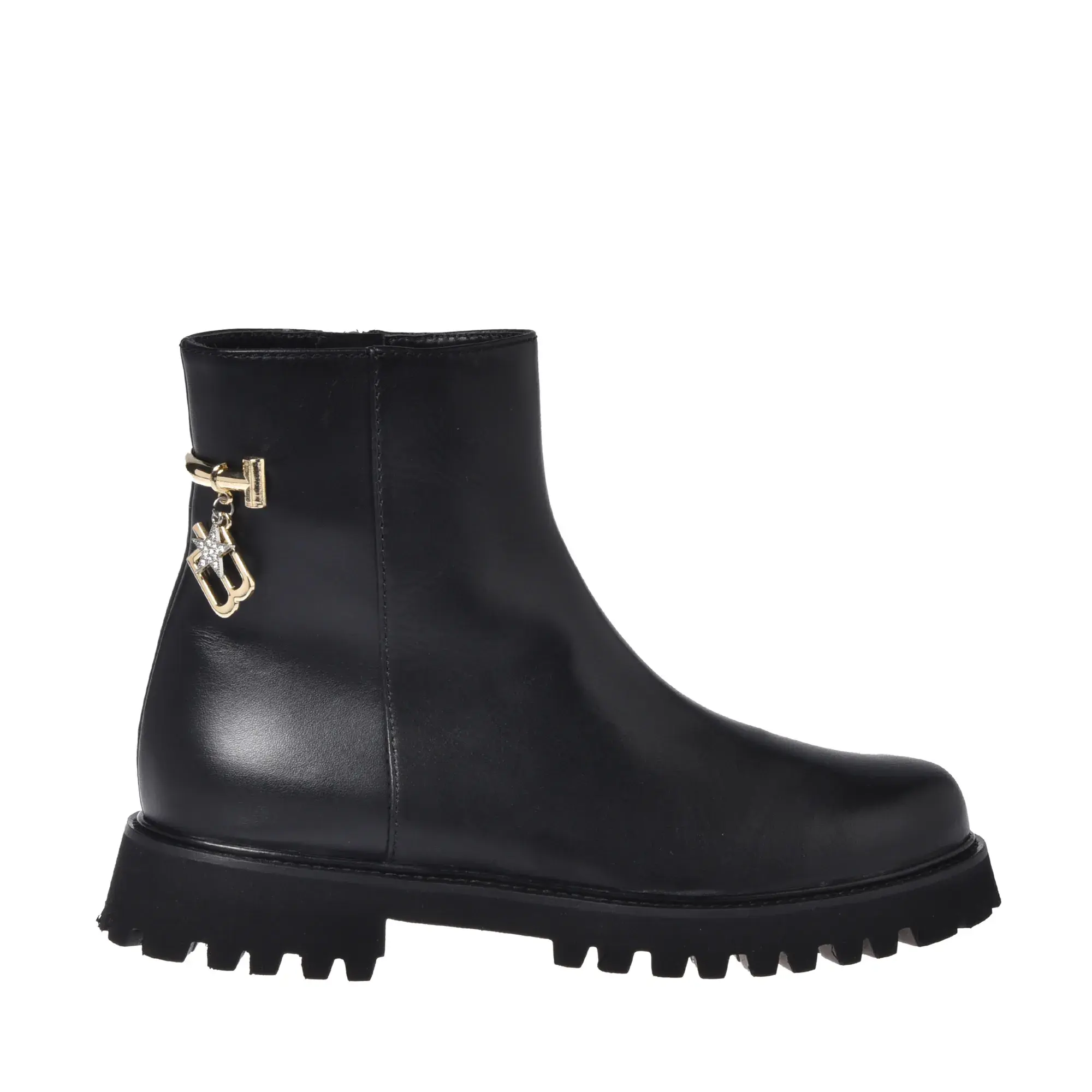 Schwarze Leder-Stiefeletten mit Anhänger
