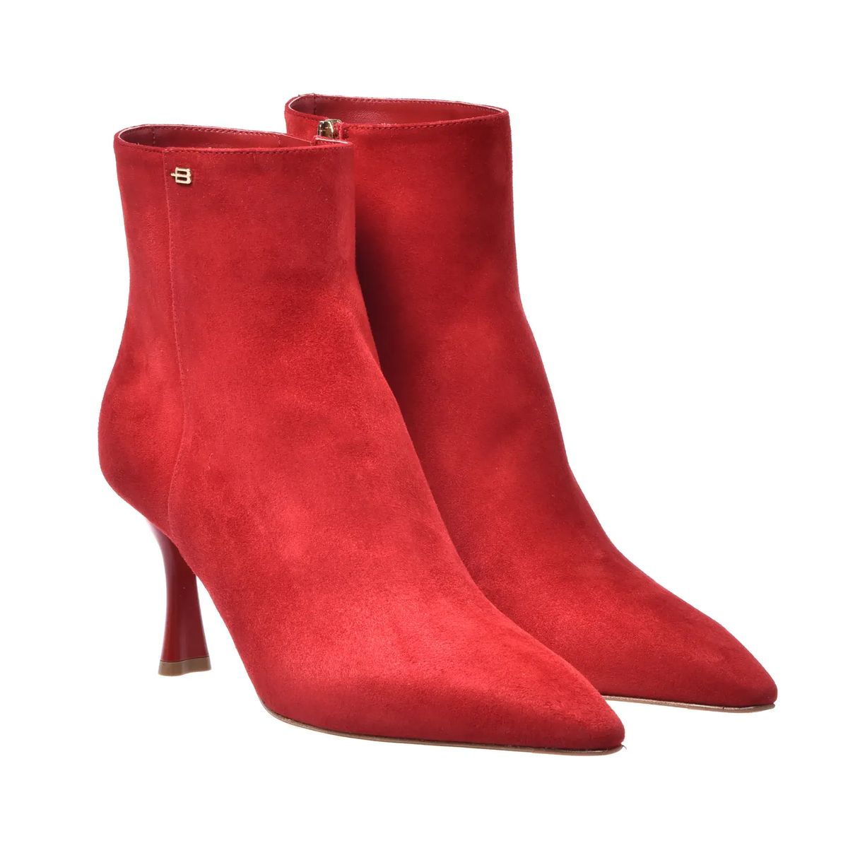 Rote Wildleder-Stiefeletten mit spitzer Zehenpartie