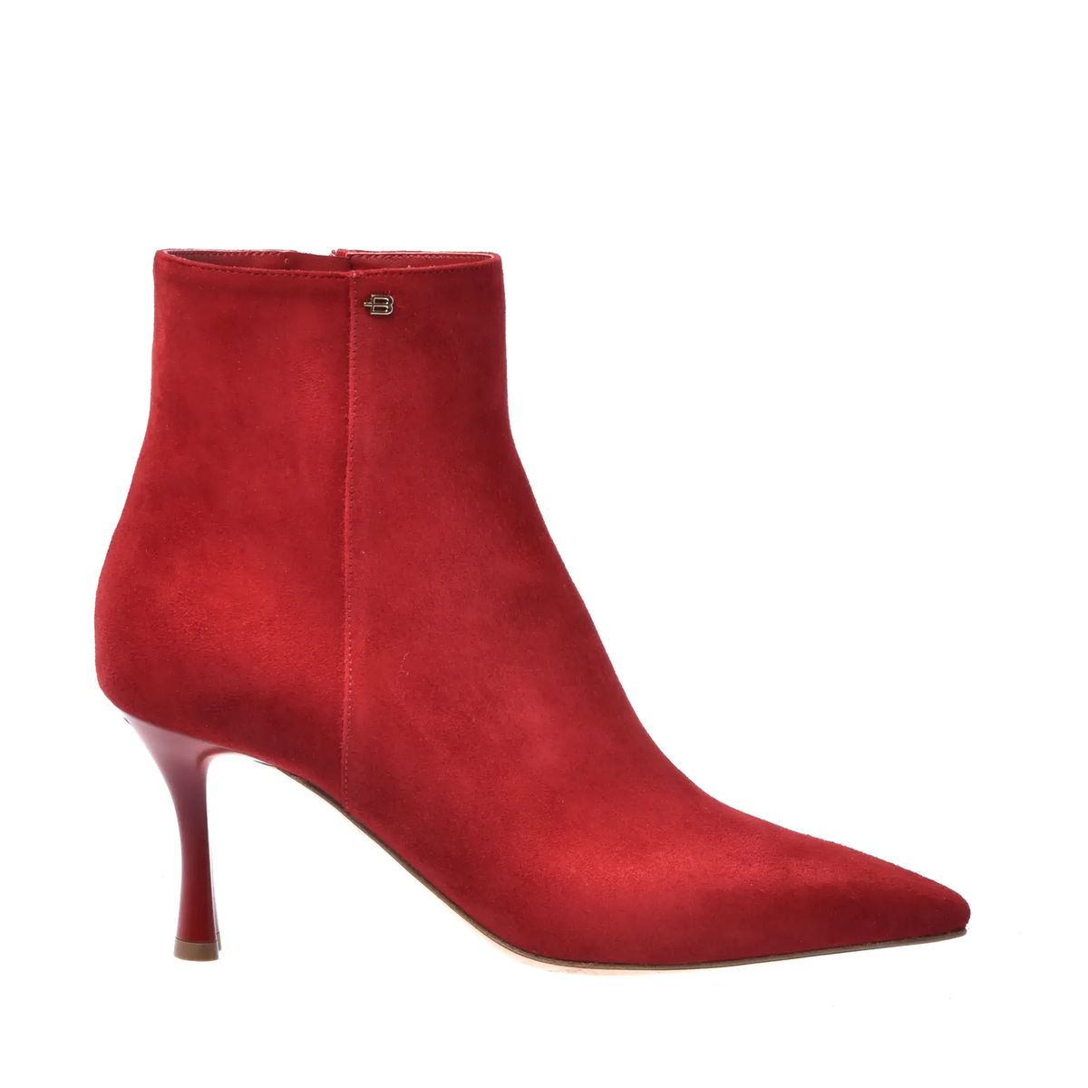 Rote Wildleder-Stiefeletten mit spitzer Zehenpartie