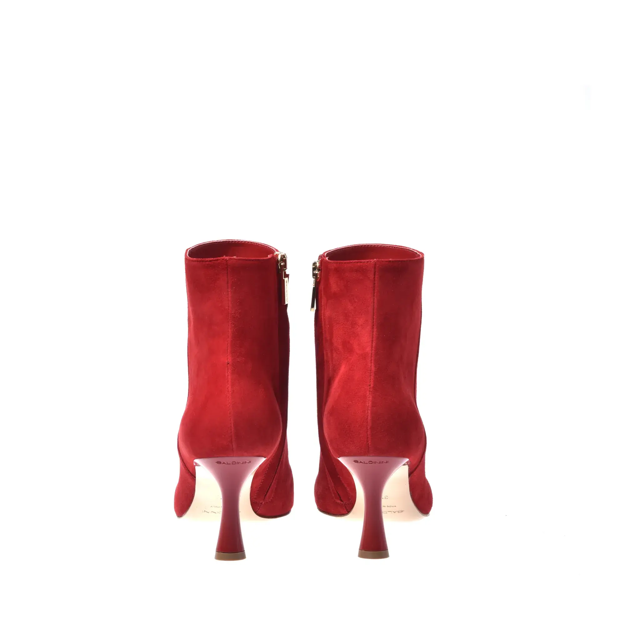 Rote Wildleder-Stiefeletten mit spitzer Zehenpartie