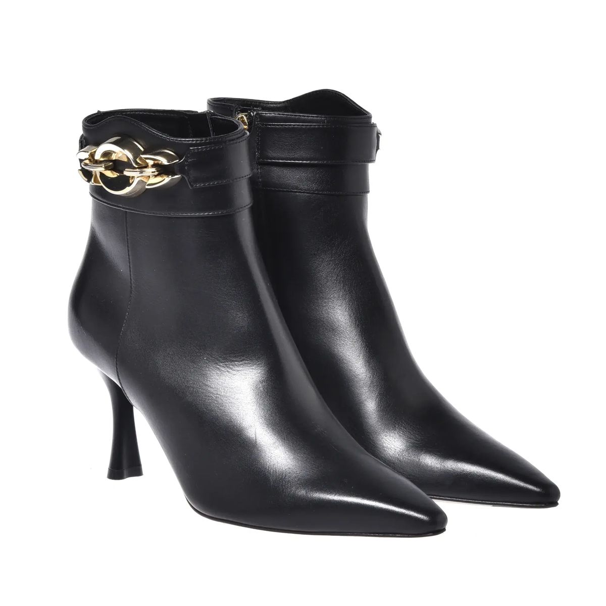 Schwarze spitze Stiefeletten aus Leder