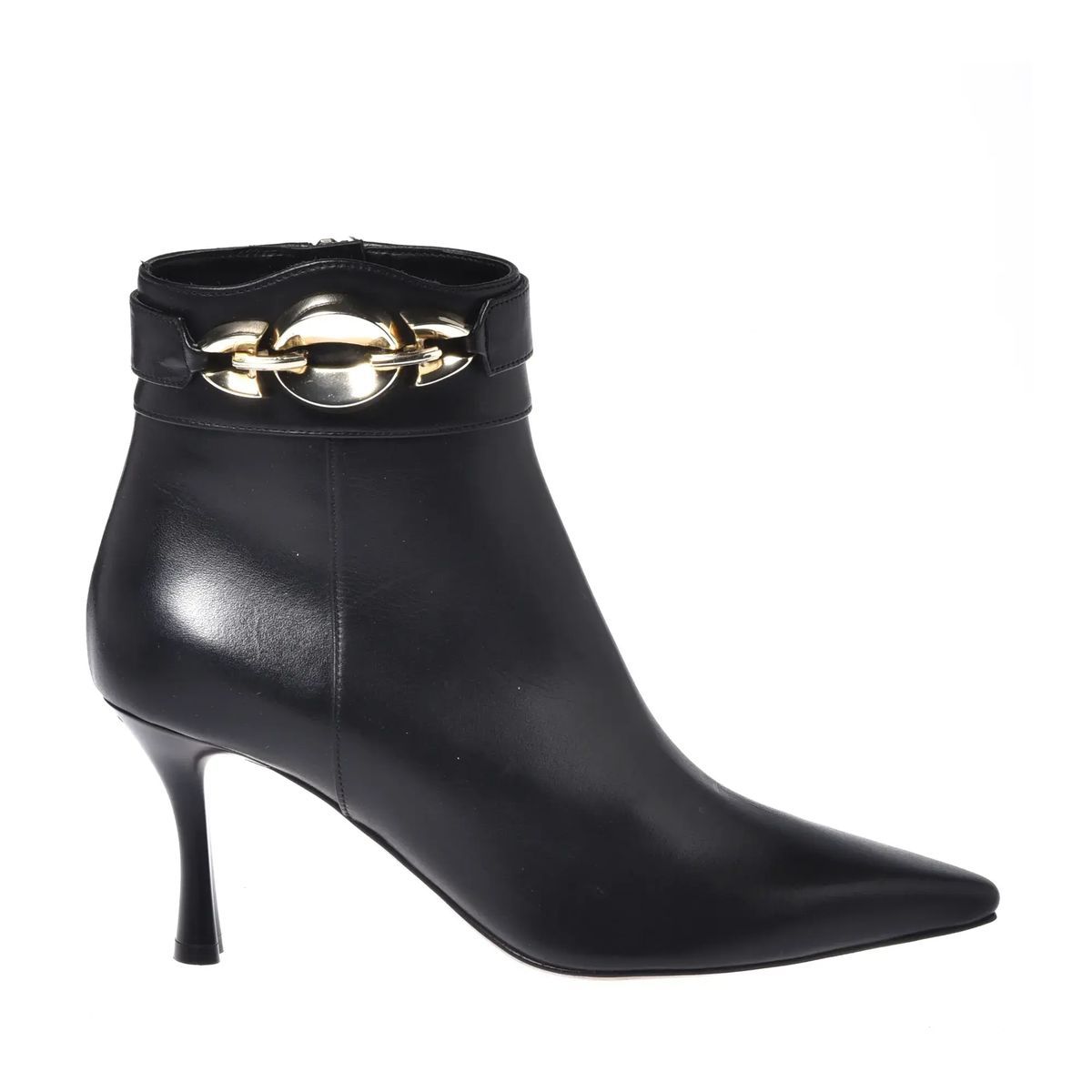 Schwarze spitze Stiefeletten aus Leder