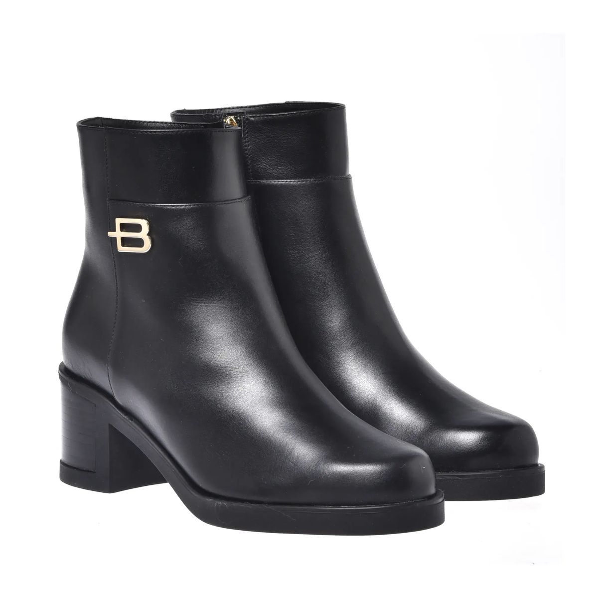 Leder-Stiefeletten mit Blockabsatz