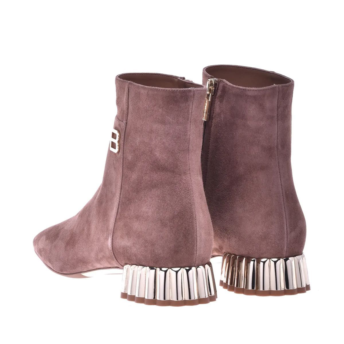 Taupe Wildleder Stiefeletten mit Blockabsatz