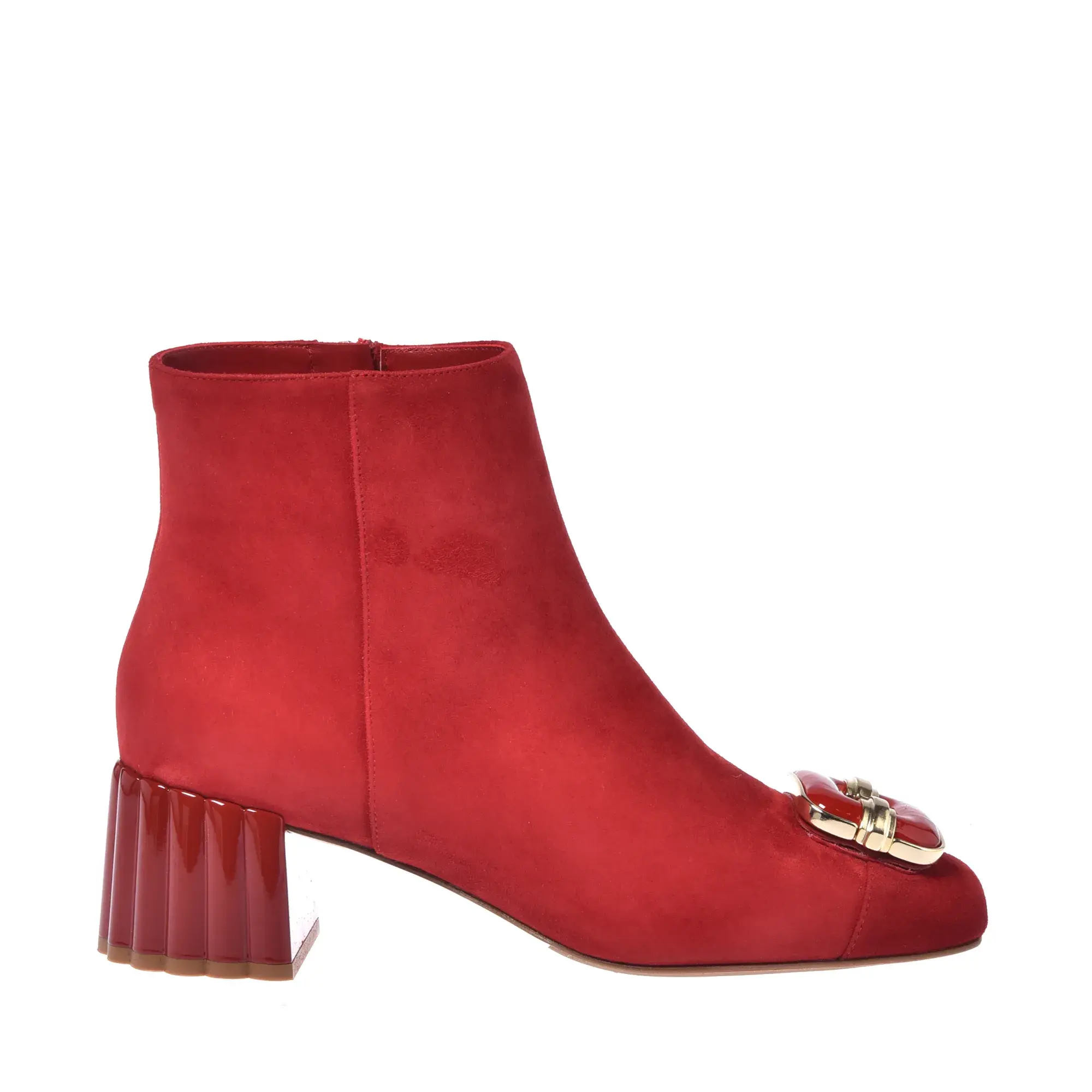 Rote Wildleder Stiefeletten mit Schnalle