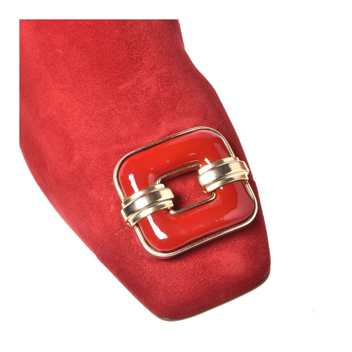 Rote Wildleder Stiefeletten mit Schnalle