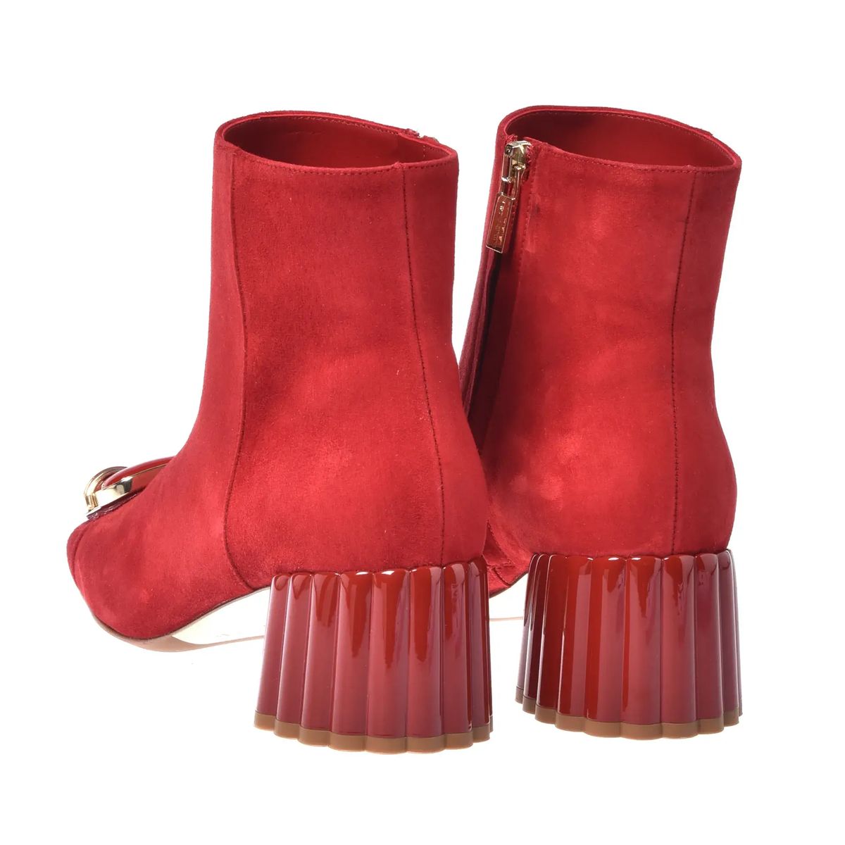 Rote Wildleder Stiefeletten mit Schnalle