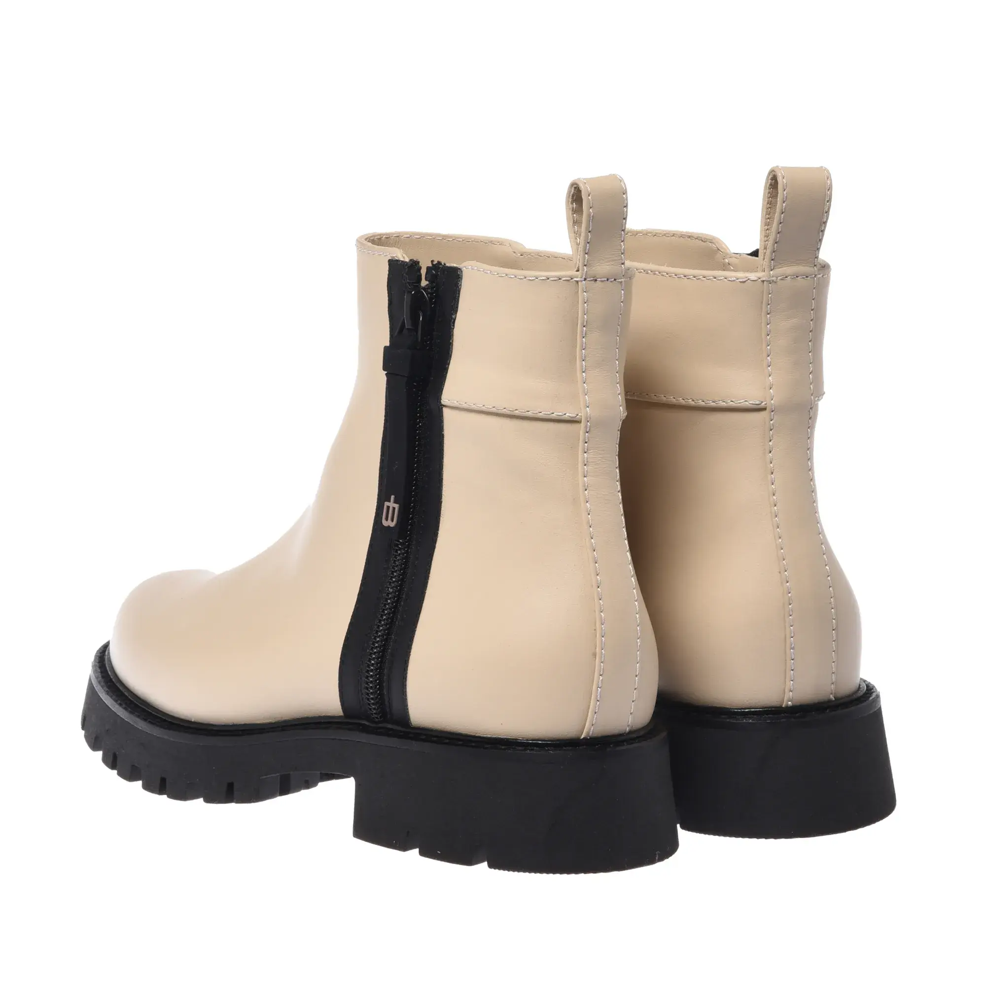 Beige Leder-Stiefeletten mit Profilsohle