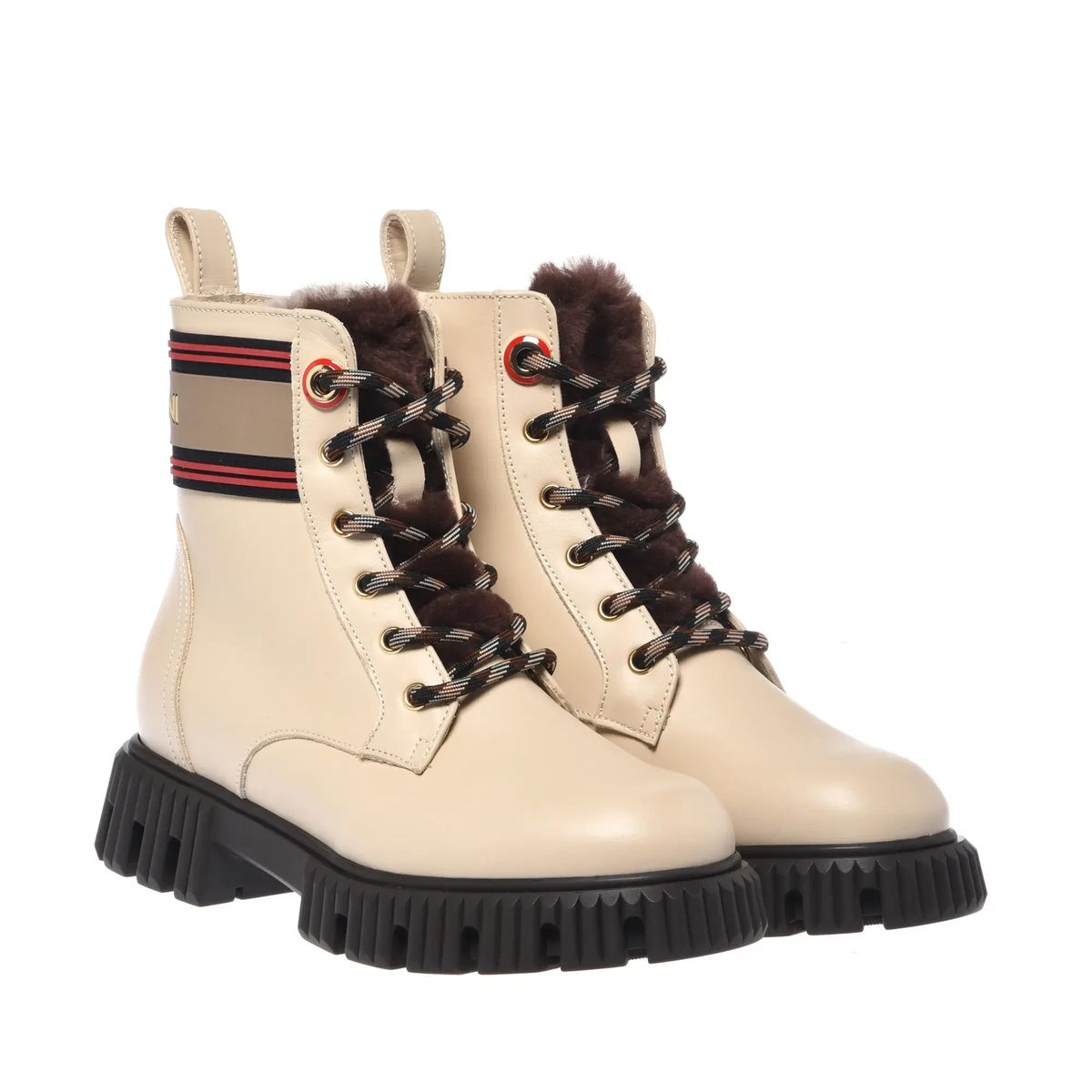 Cremefarbene Leder-Stiefeletten