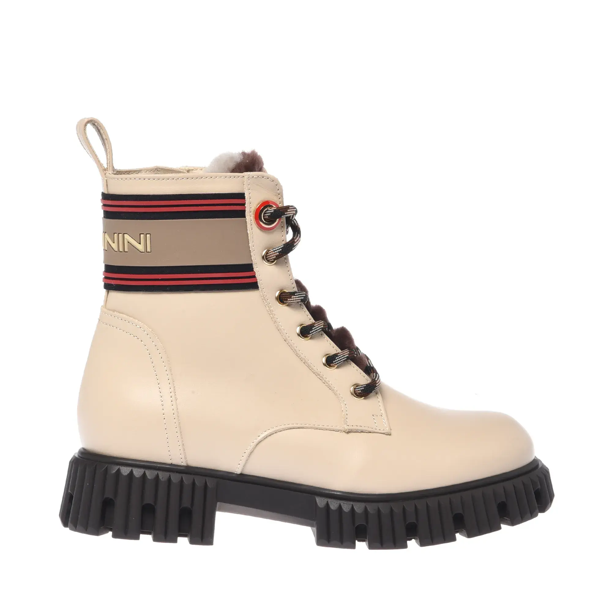Cremefarbene Leder-Stiefeletten