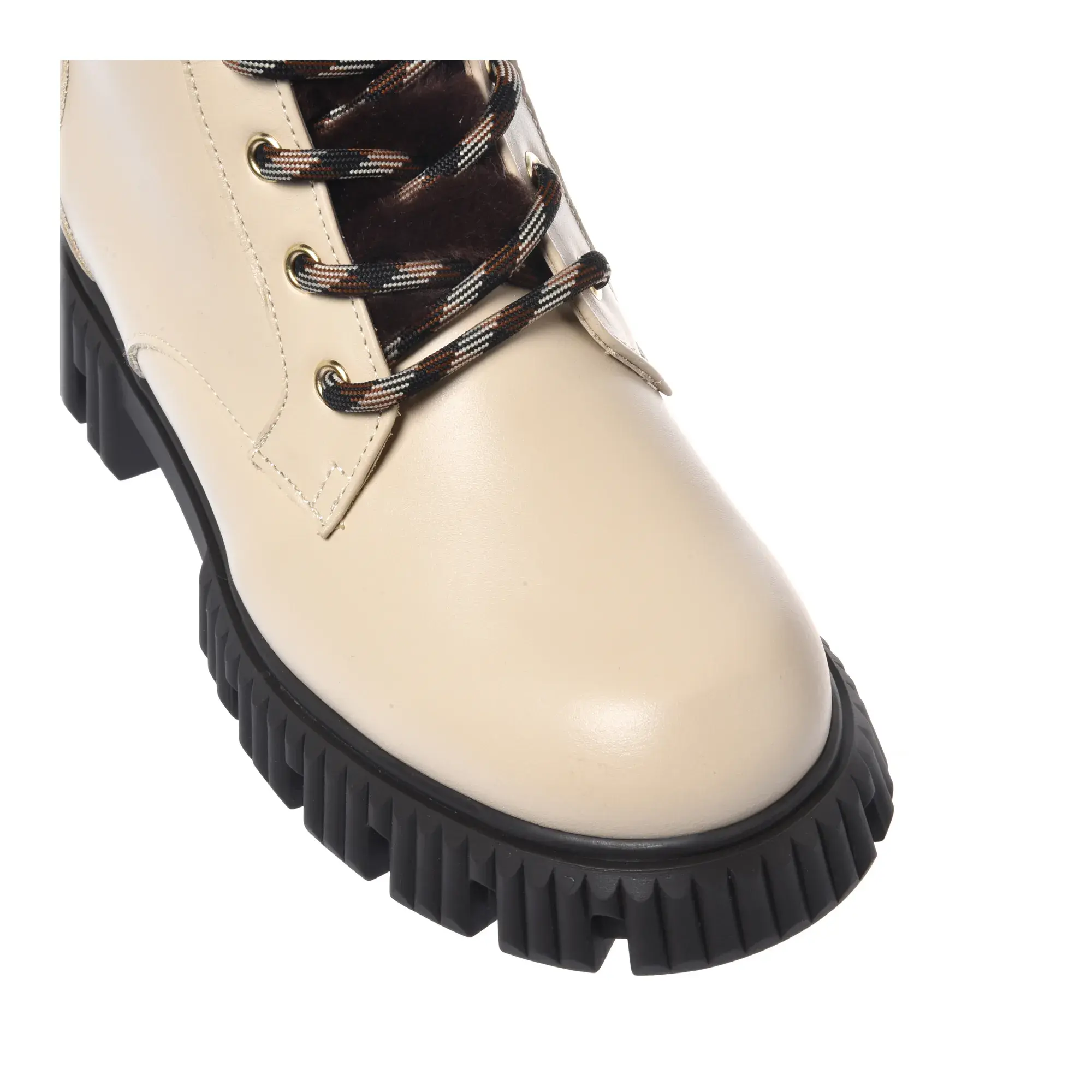 Cremefarbene Leder-Stiefeletten