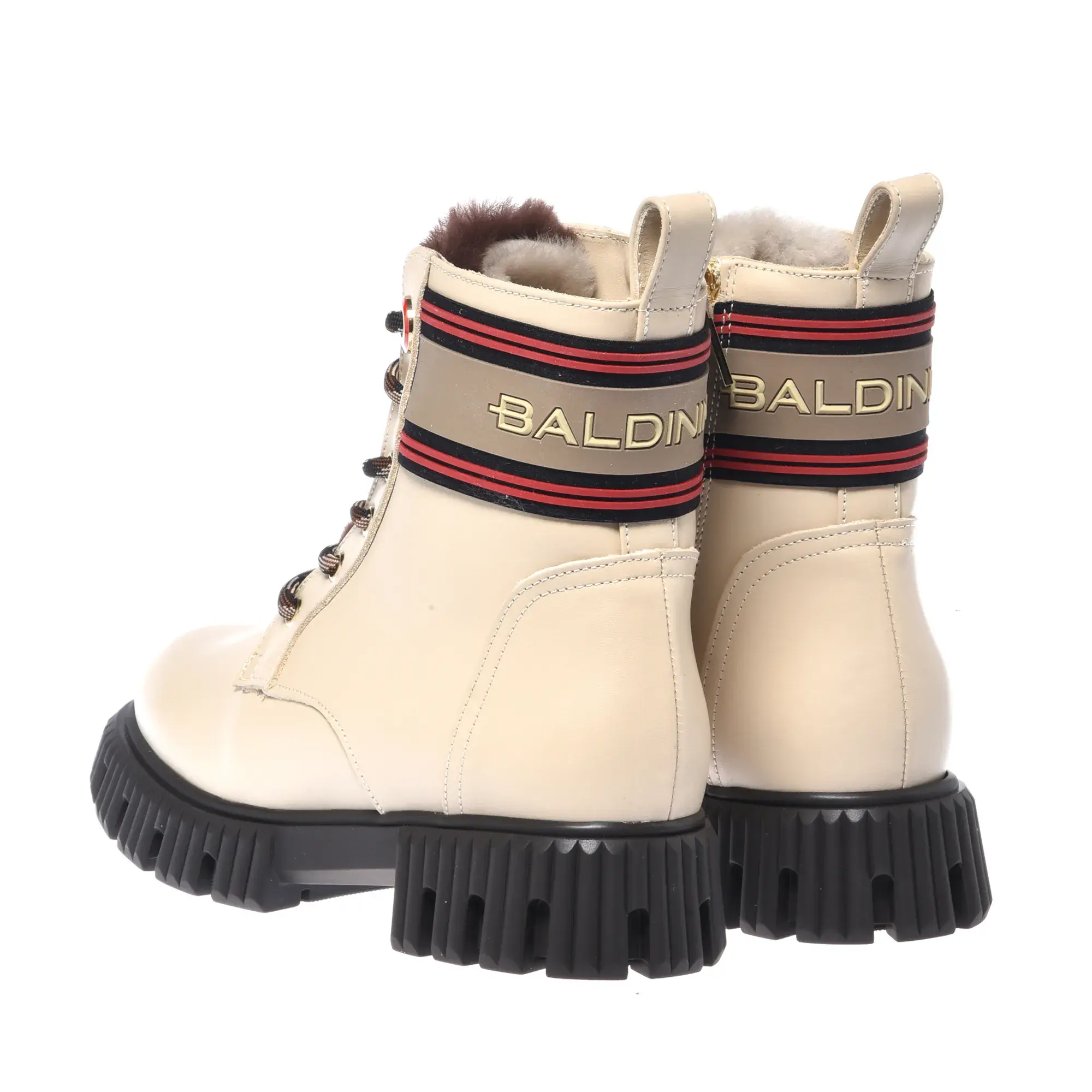 Cremefarbene Leder-Stiefeletten