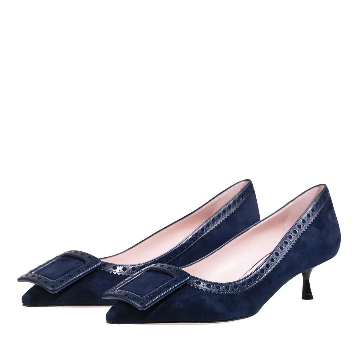 Blaue Wildleder-Pumps mit Kitten-Absatz