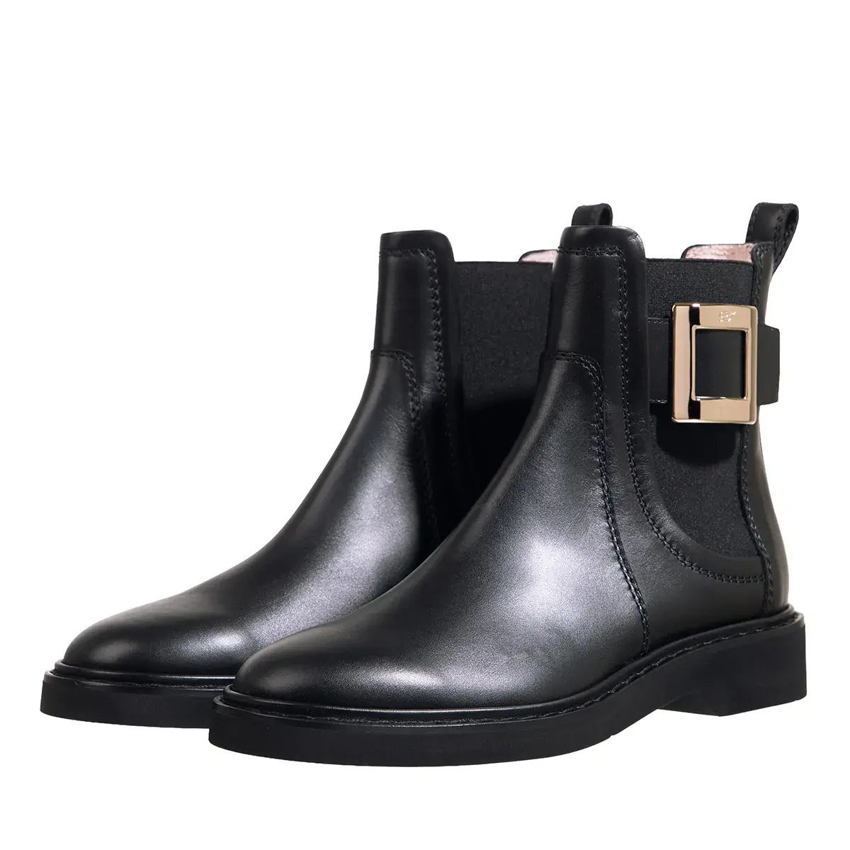 Schwarze Chelsea Lederstiefel mit Schnalle