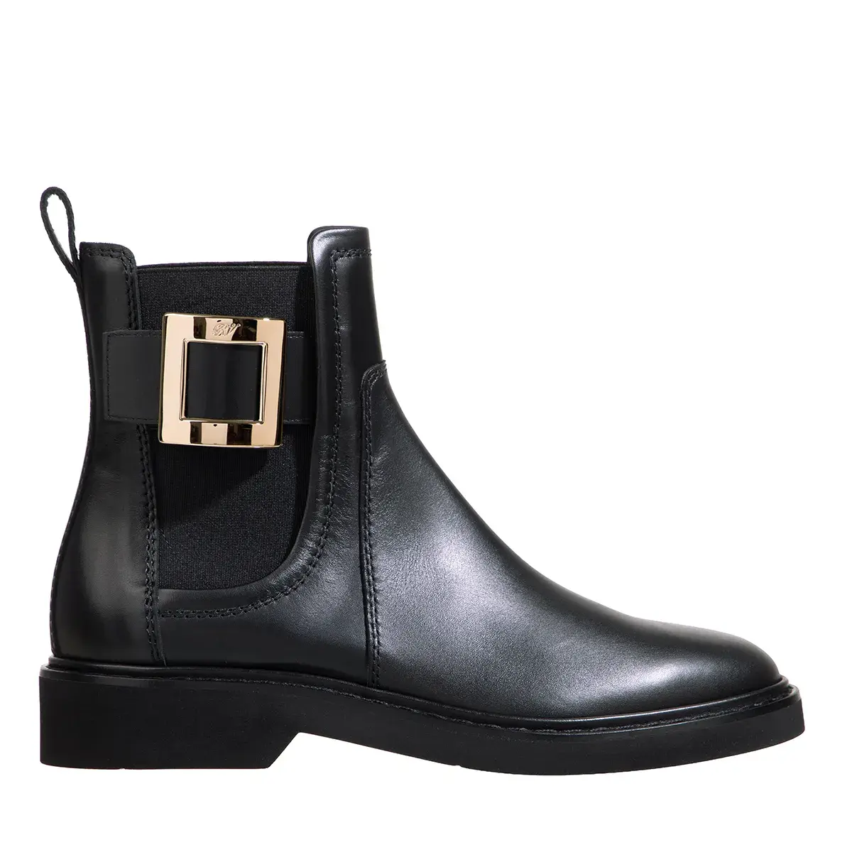 Schwarze Chelsea Lederstiefel mit Schnalle