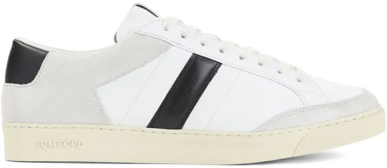 Weiße Leder-Court-Sneakers mit niedrigem Schaft