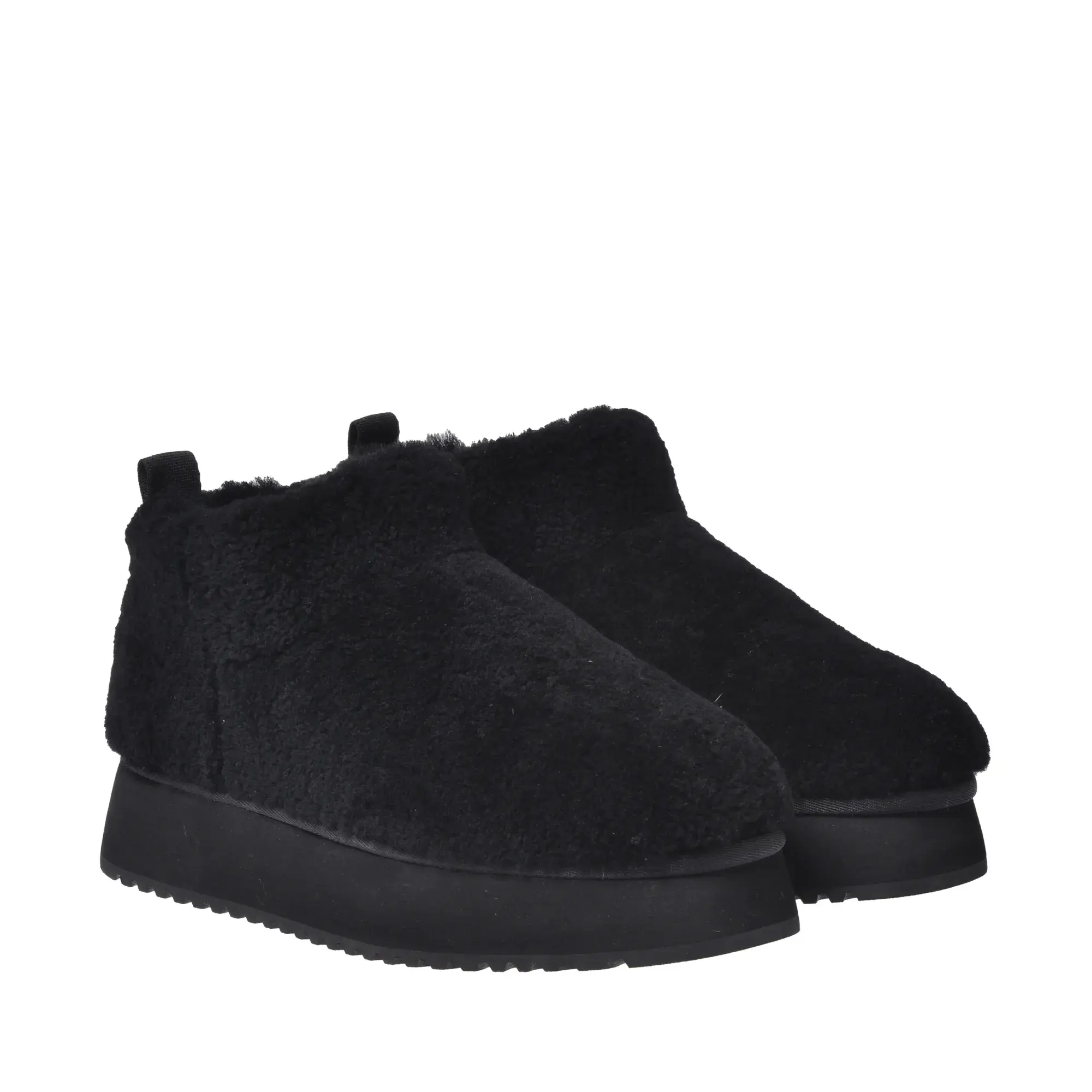 Schwarze Shearling-Plateau-Stiefeletten