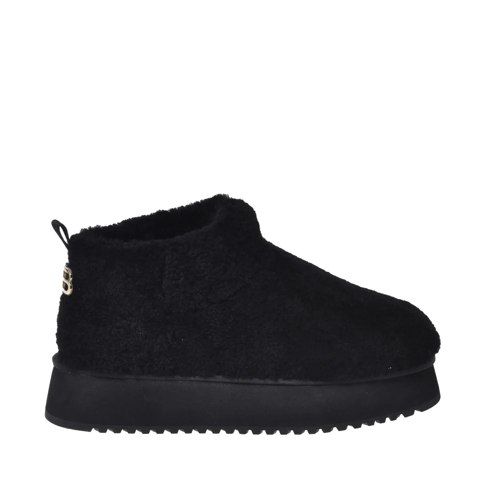 Schwarze Shearling-Plateau-Stiefeletten
