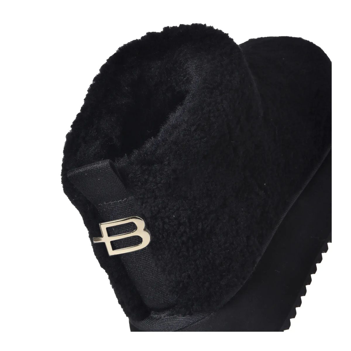 Schwarze Shearling-Plateau-Stiefeletten