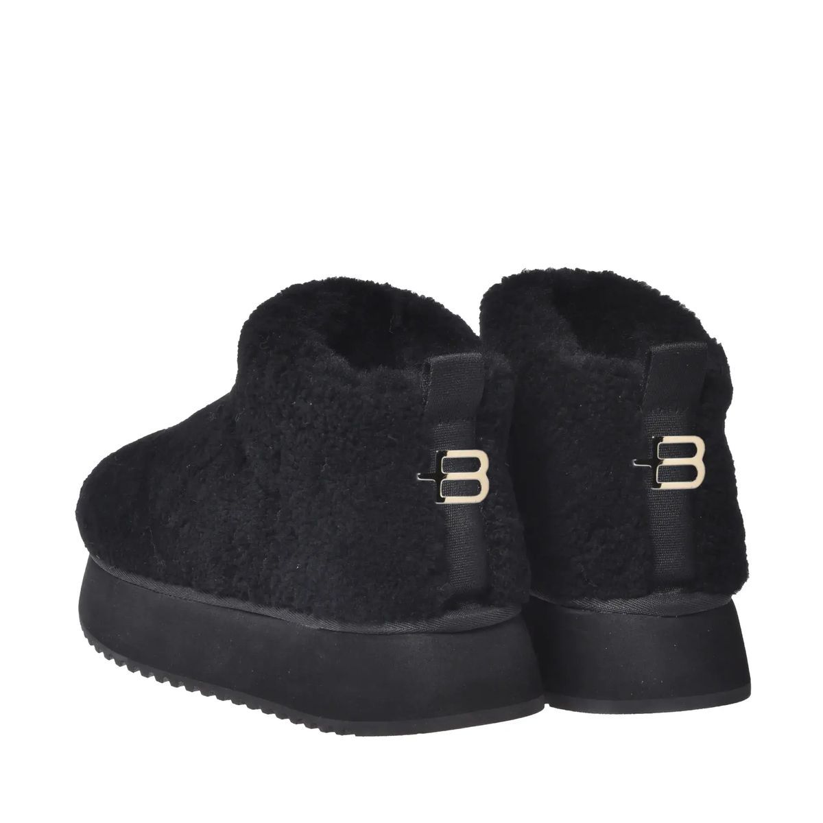 Schwarze Shearling-Plateau-Stiefeletten