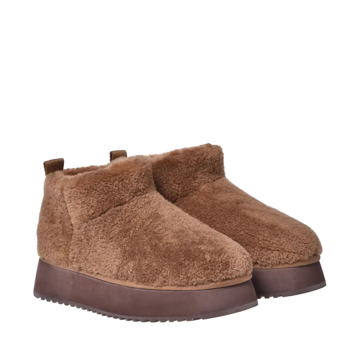 Braune Shearling Plateau Stiefeletten