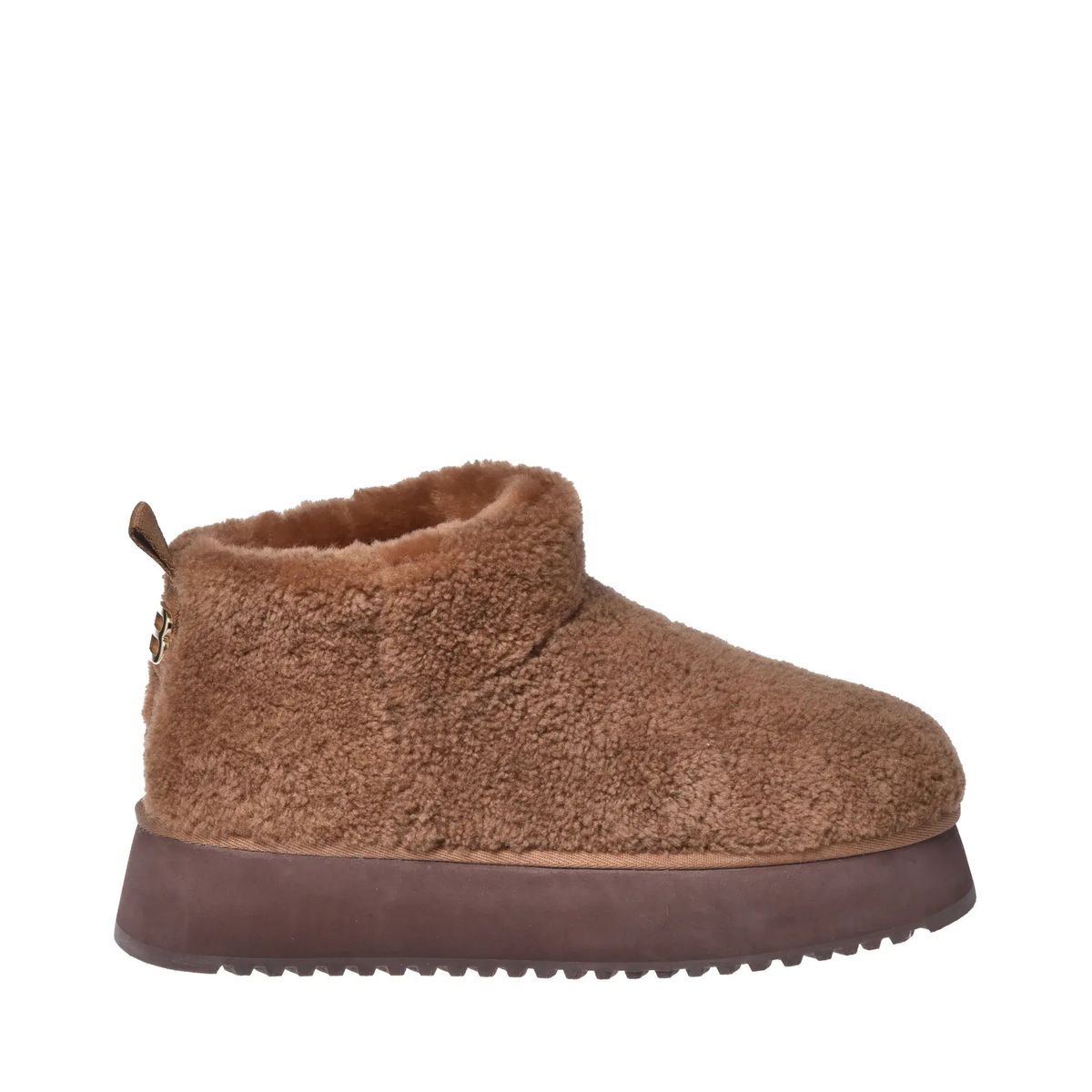Braune Shearling Plateau Stiefeletten