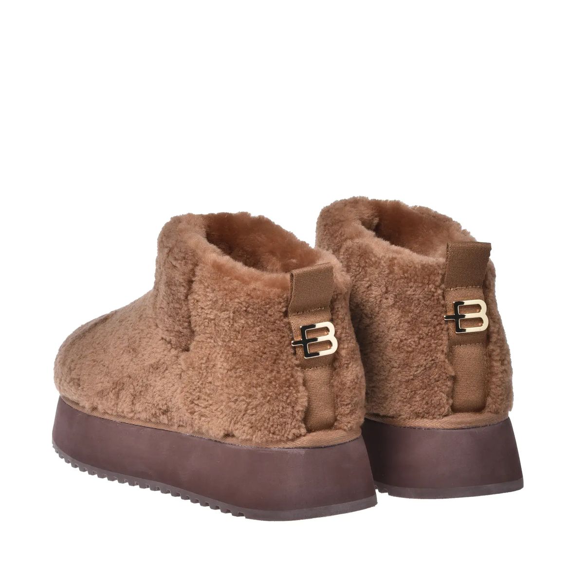 Braune Shearling Plateau Stiefeletten