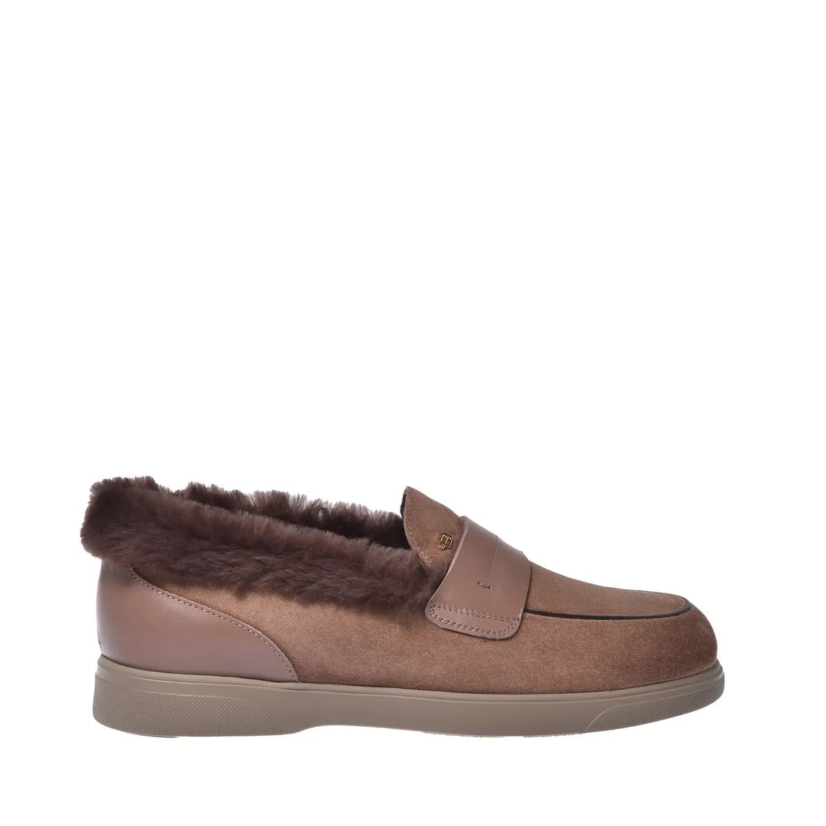 Wildleder Slipper mit Fellbesatz