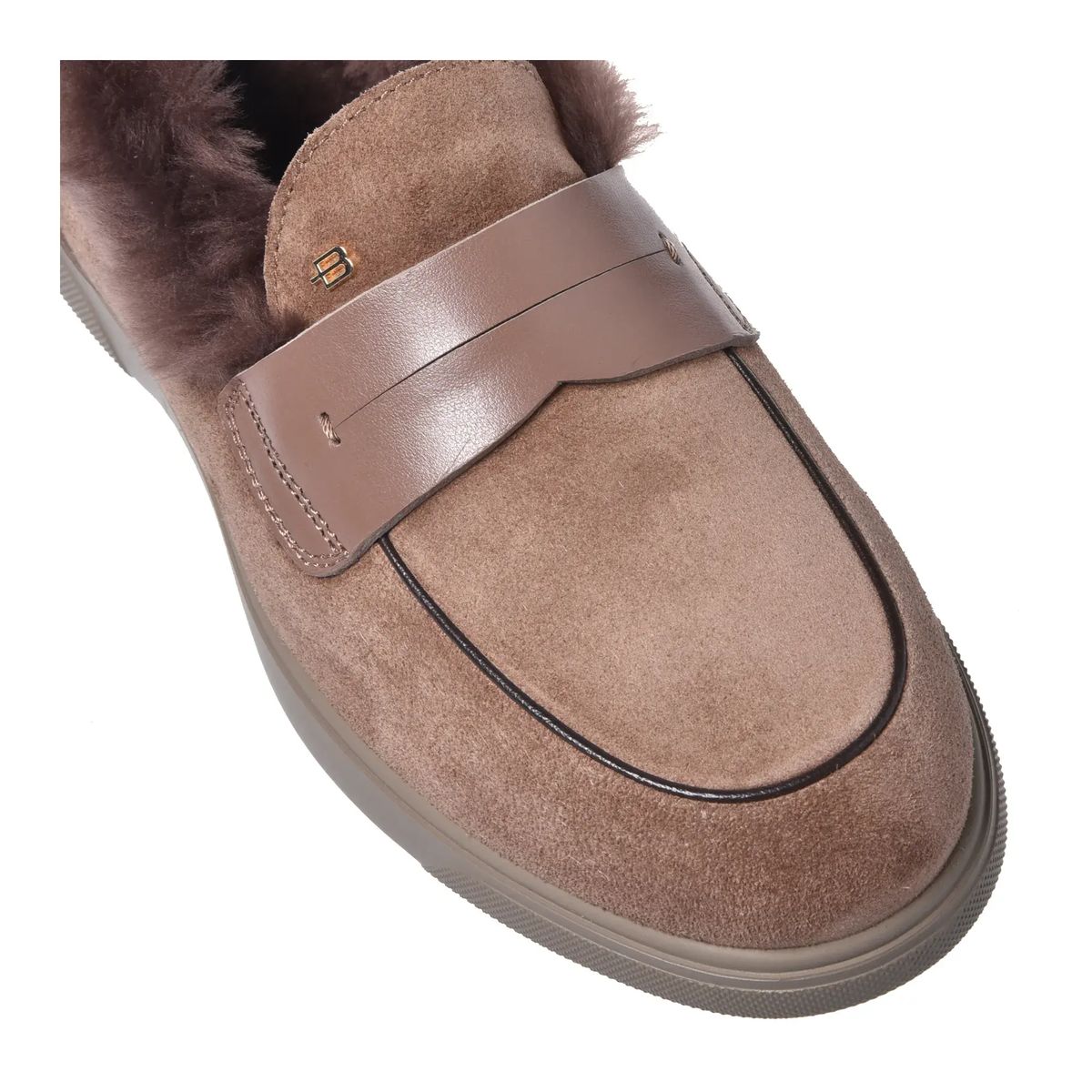 Wildleder Slipper mit Fellbesatz