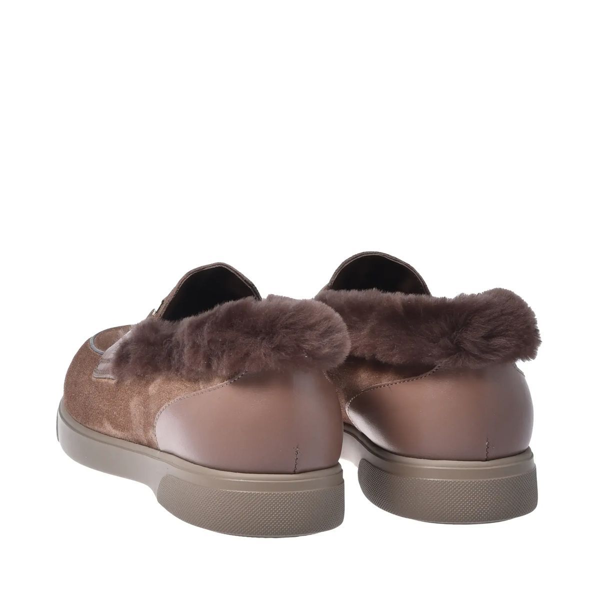 Wildleder Slipper mit Fellbesatz