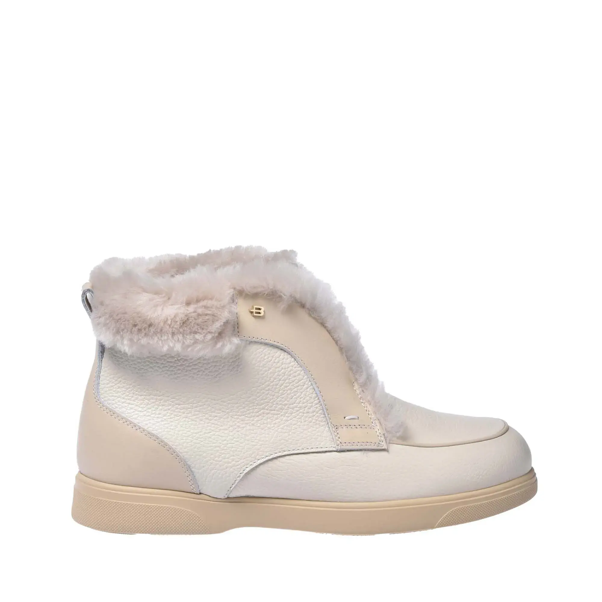 Elfenbein-Leder Stiefeletten mit Fell