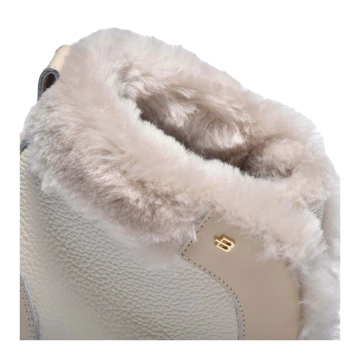 Elfenbein-Leder Stiefeletten mit Fell