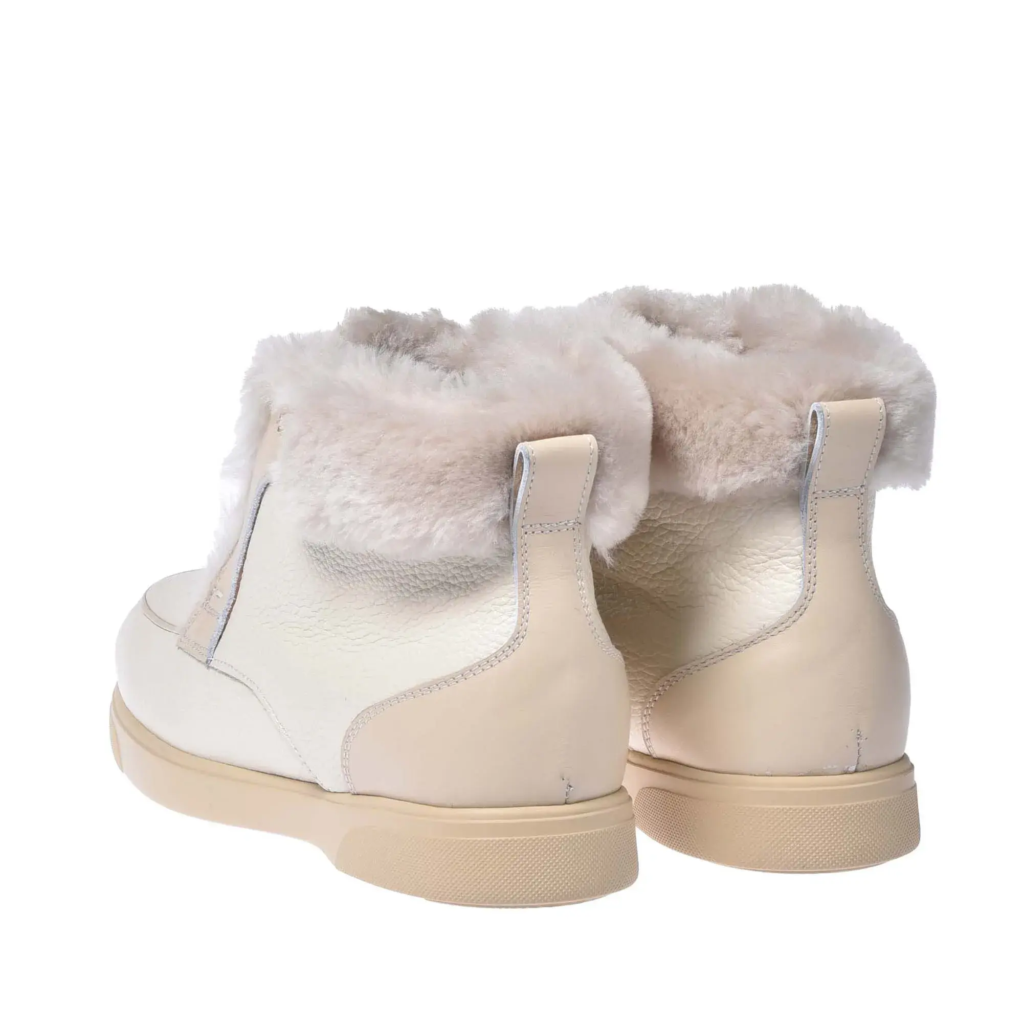 Elfenbein-Leder Stiefeletten mit Fell