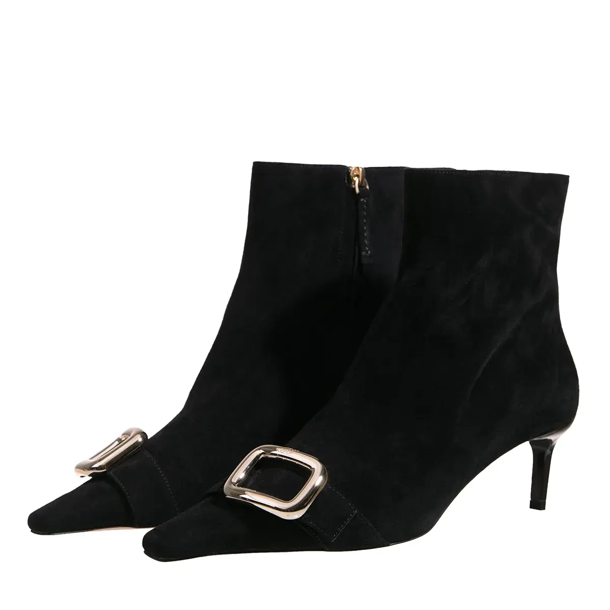 Schwarze Wildleder-Stiefeletten mit Schnalle