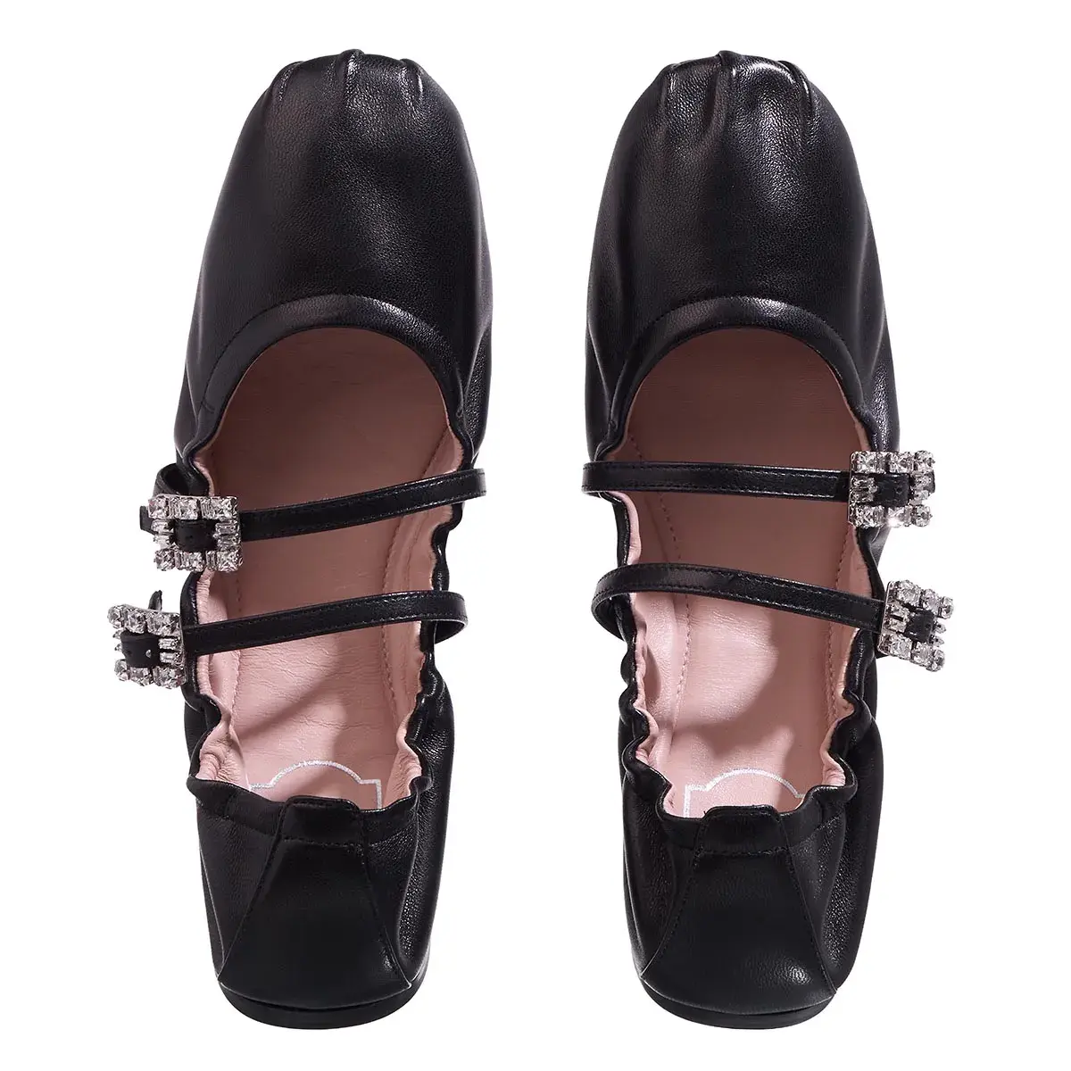 Ballerinas aus Leder mit Strass-Riemen