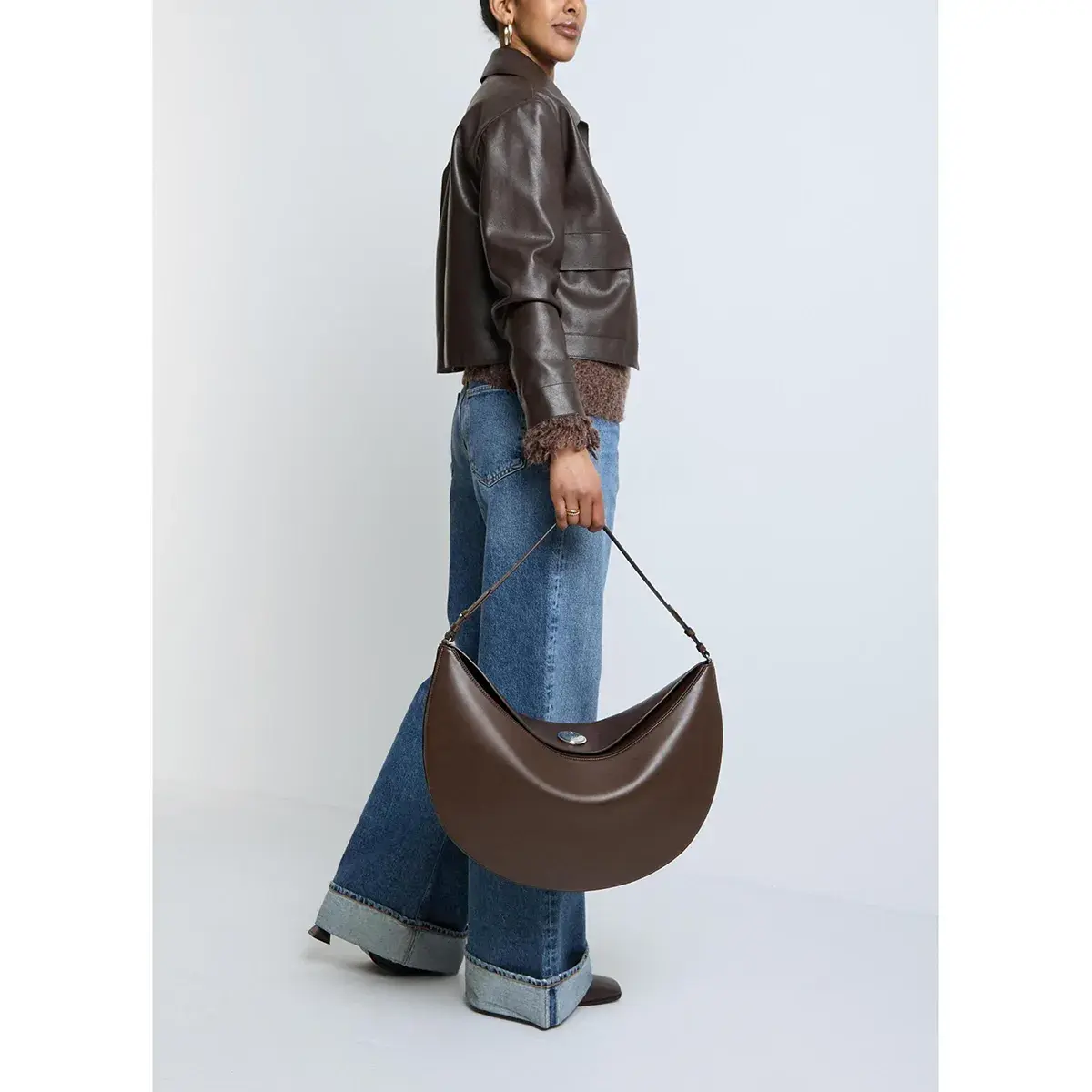 Strukturierte Leder Hobo Tasche