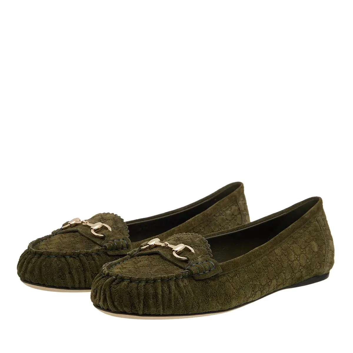 Olivefarbene Wildleder-Ballerinas mit Trense