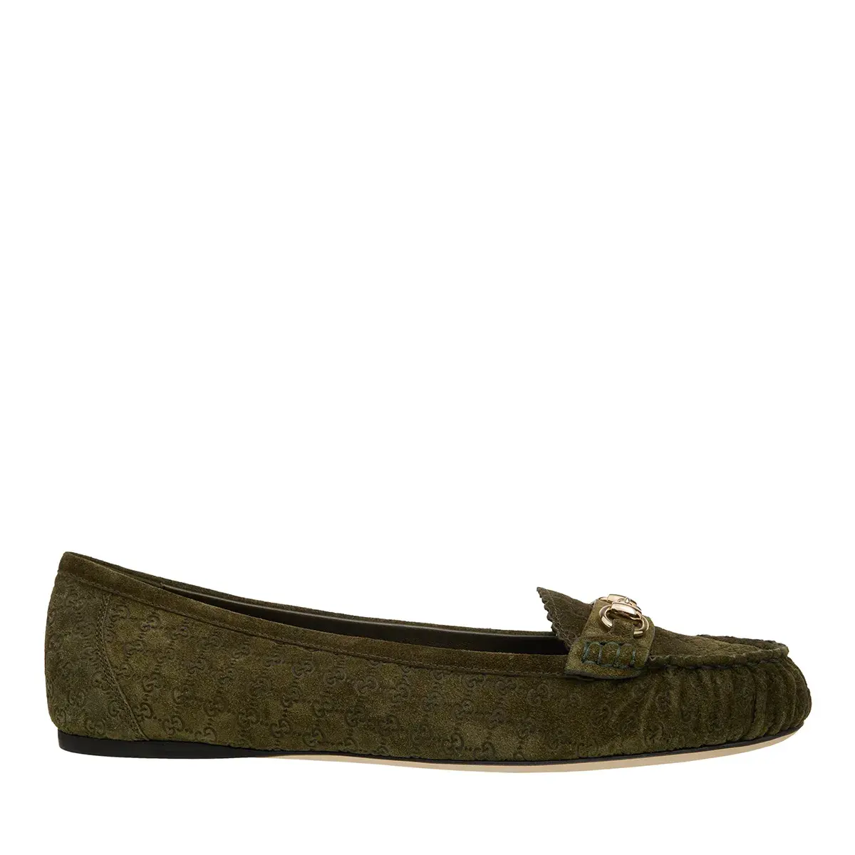 Olivefarbene Wildleder-Ballerinas mit Trense