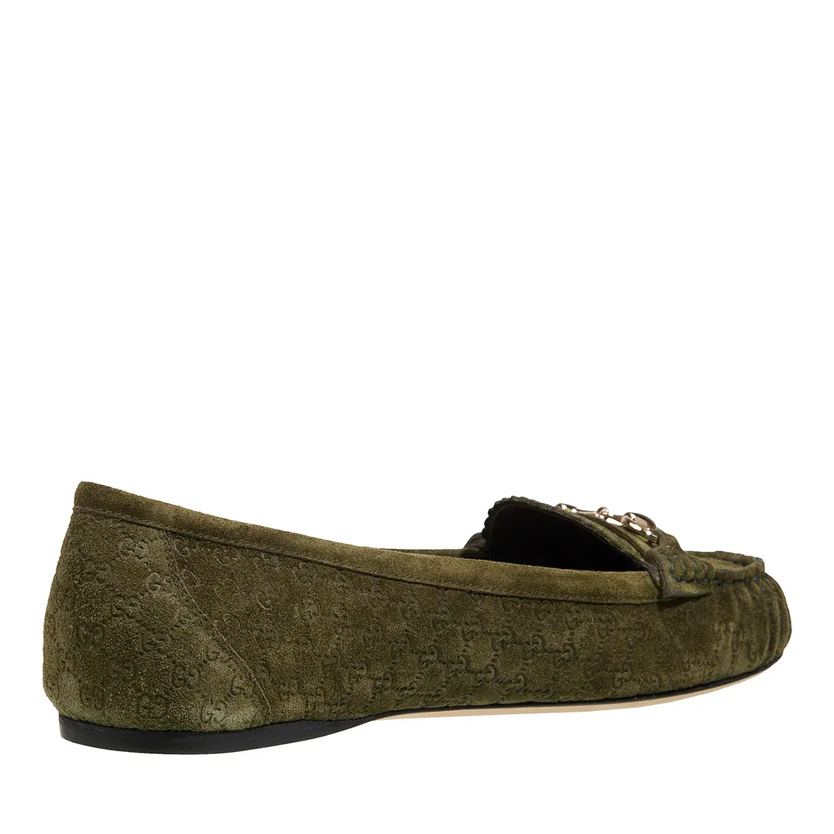 Olivefarbene Wildleder-Ballerinas mit Trense