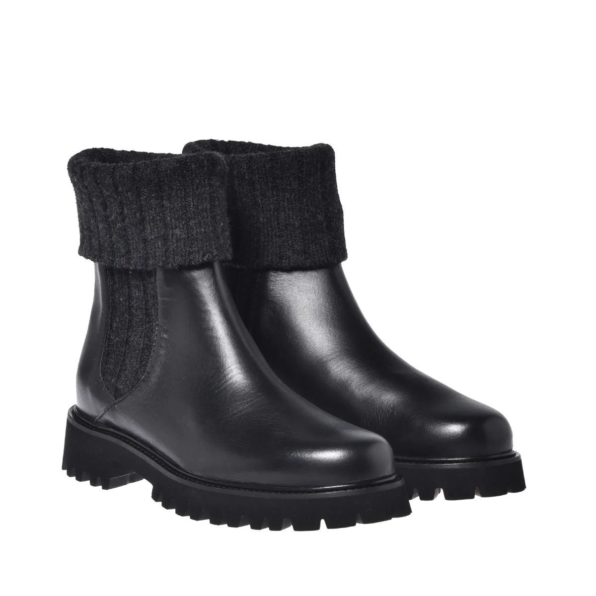 Leder-Stiefeletten mit Strickstulpe