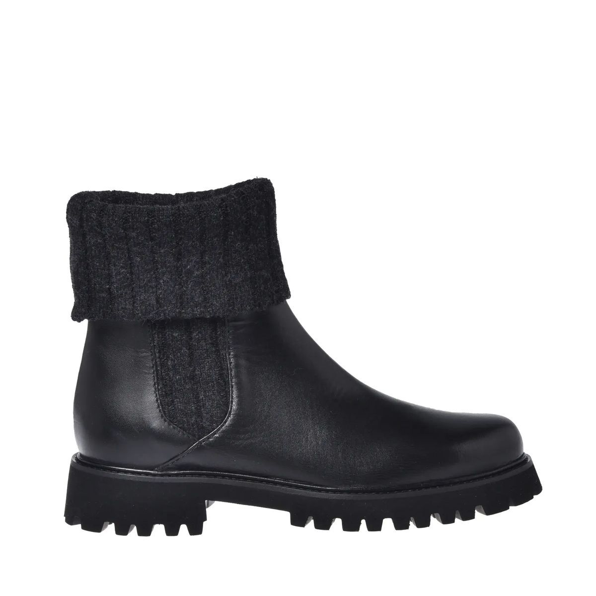 Leder-Stiefeletten mit Strickstulpe