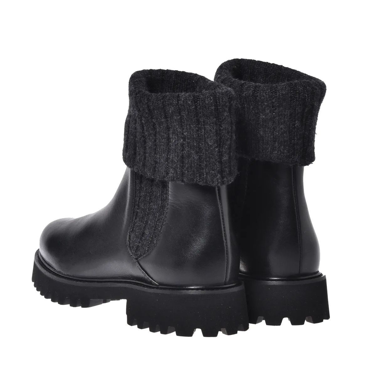 Leder-Stiefeletten mit Strickstulpe