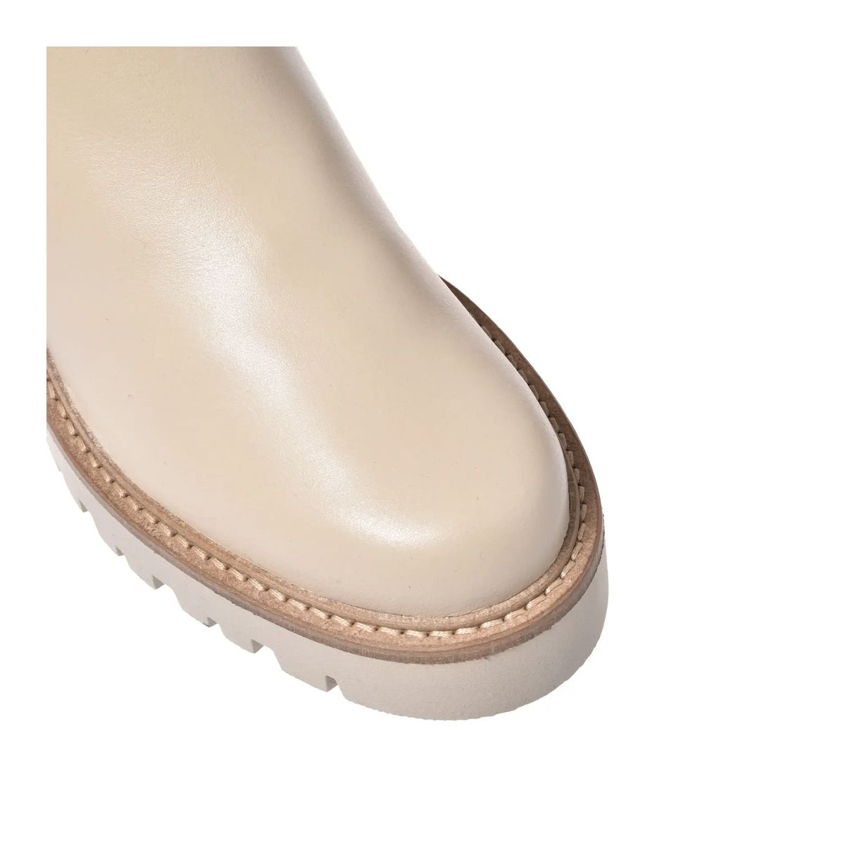 Beige Leder Stiefeletten mit Strickbündchen