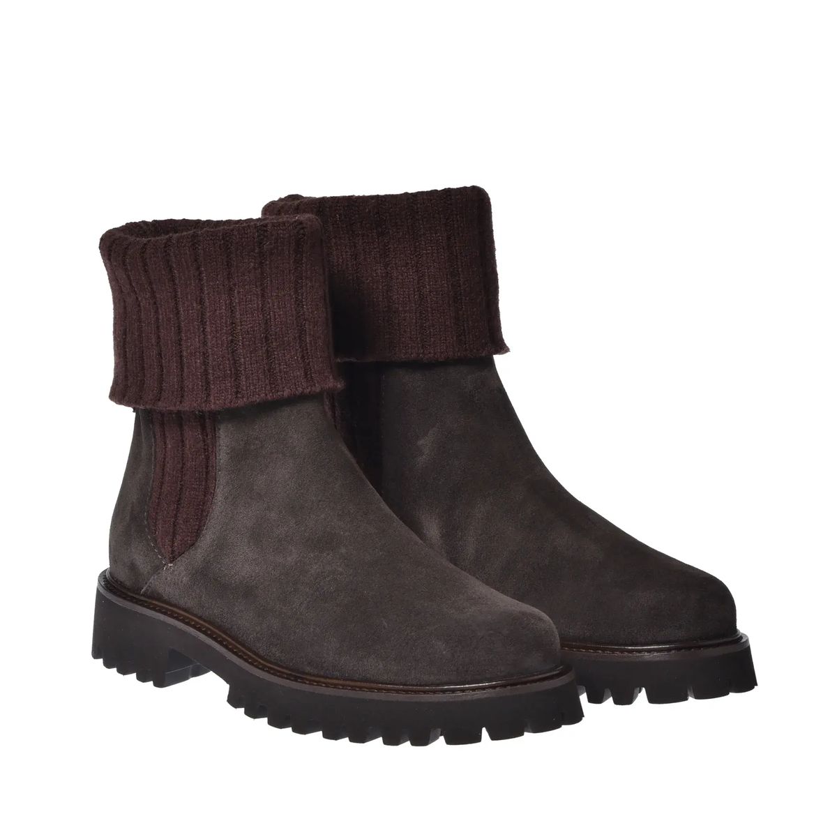 Stiefelette aus Wildleder mit Strickbund