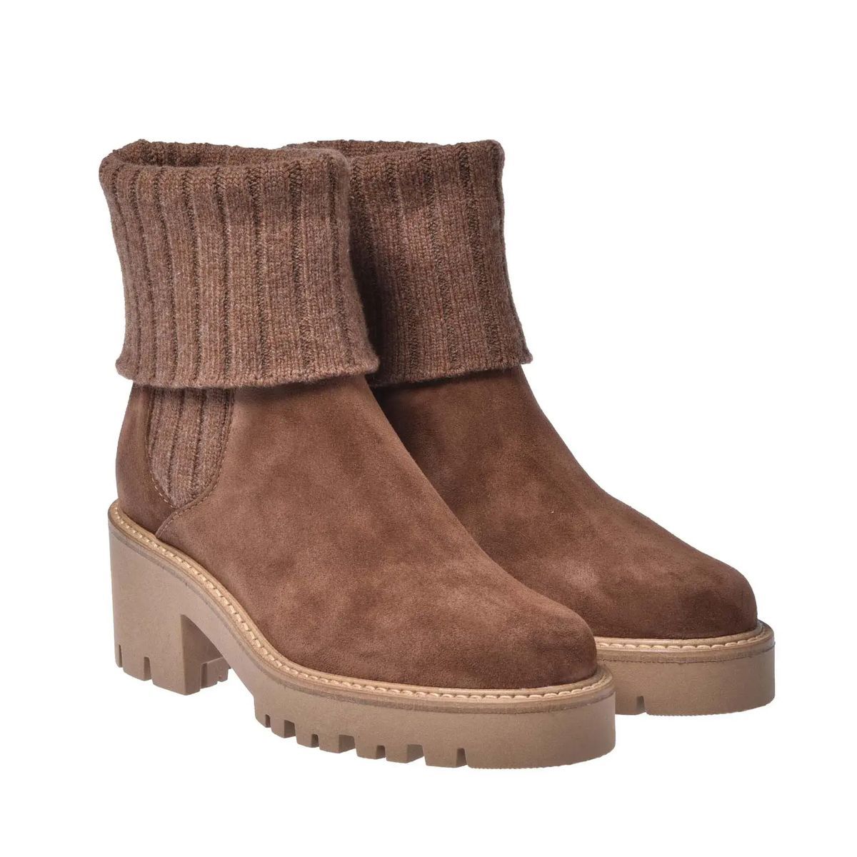 Stiefeletten aus Wildleder mit Strickmanschette