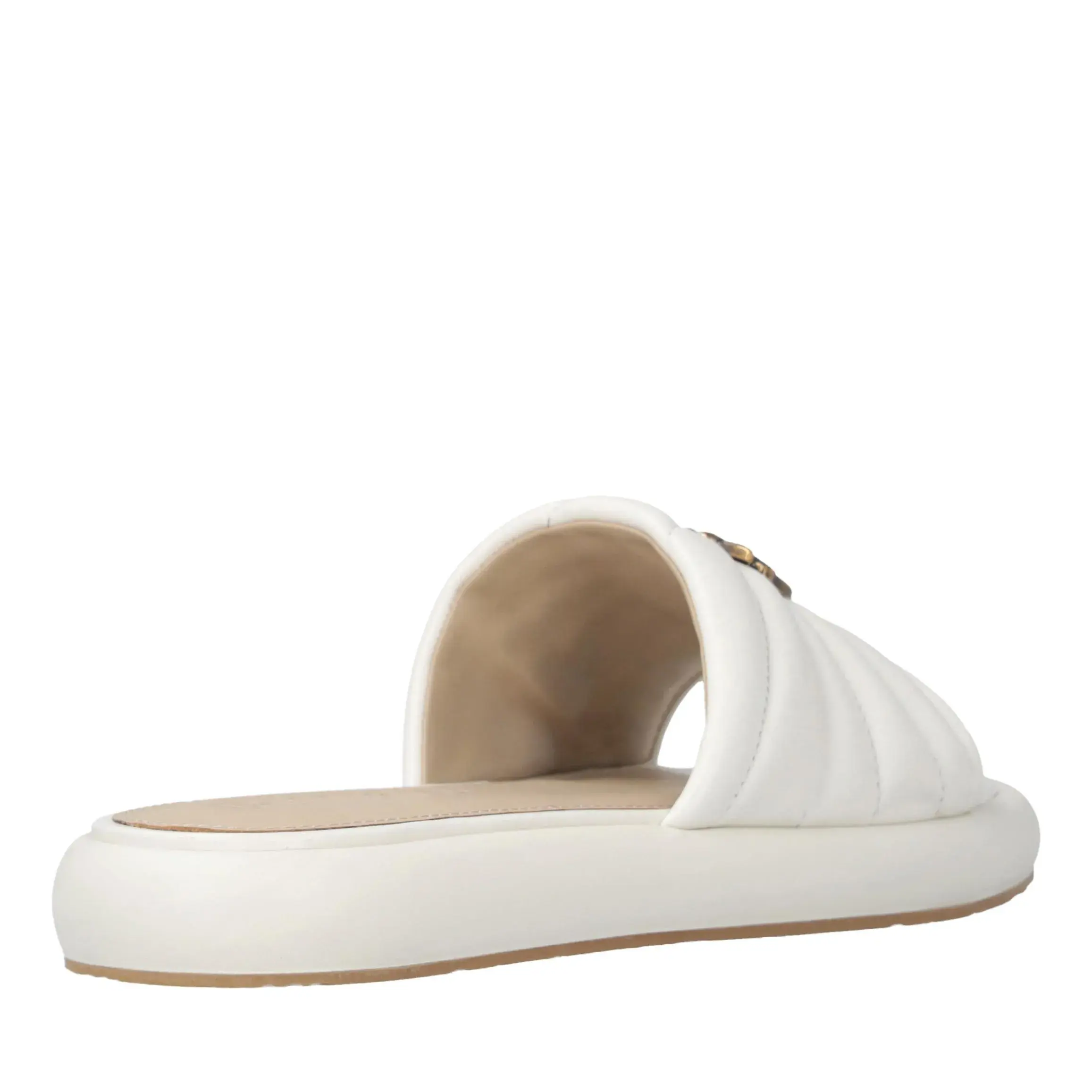 Gesteppte Leder-Pantolette mit Emblem